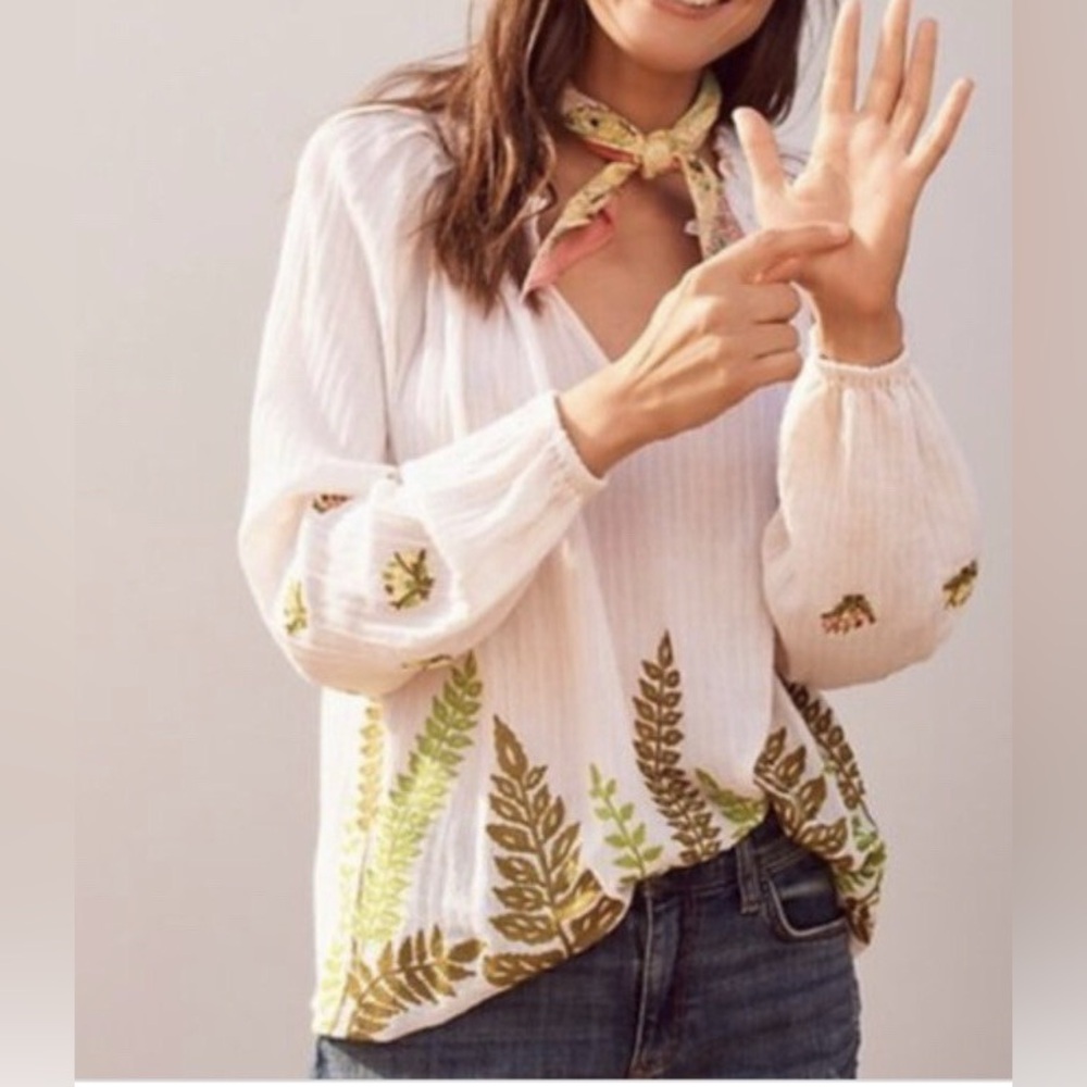 💛#450 Ranna Gill Botanical Peasant Top - Anthropologie - Picture 2 of 11